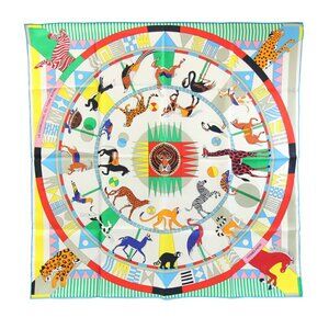 HERMES Authentic White Silk Scarf